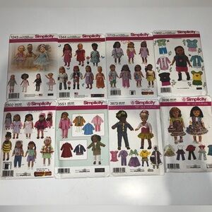 Eight simplicity 18” doll patterns.